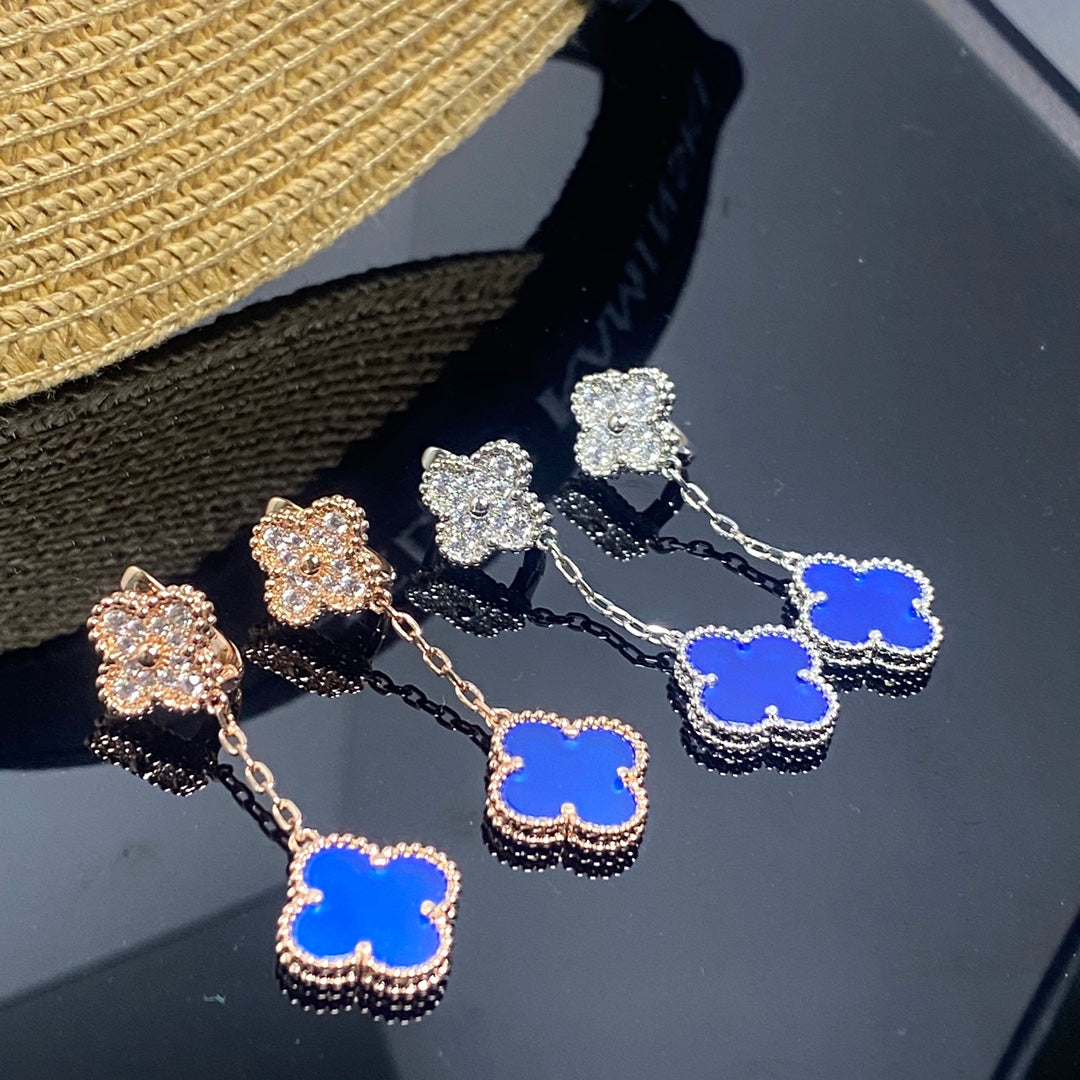 Van Cleef & Arpels Magic Alhambra Blue Agate Earrings