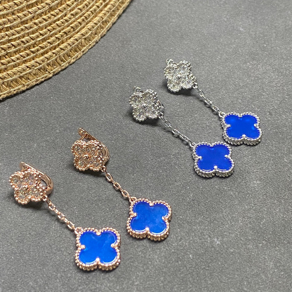 Van Cleef & Arpels Magic Alhambra Blue Agate Earrings