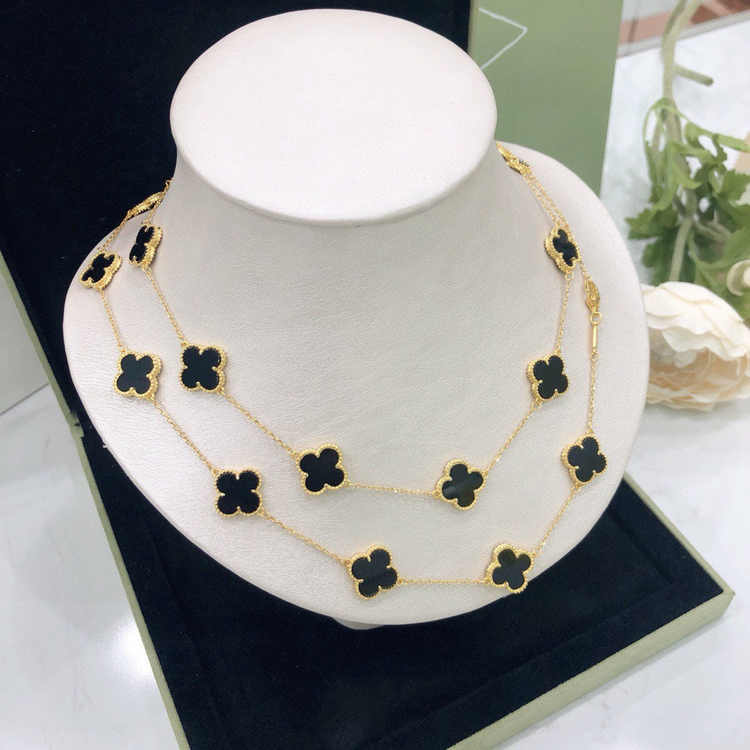 Van Cleef & Arpels Vintage Alhambra Black Onyx 20 Motifs Long Necklace