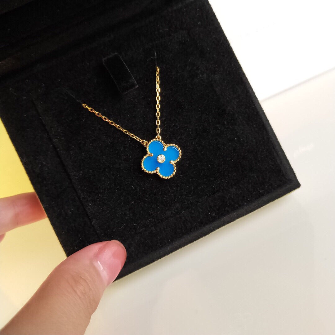 Van Cleef & Arpels Vintage Alhambra Blue Agate Clover Necklace