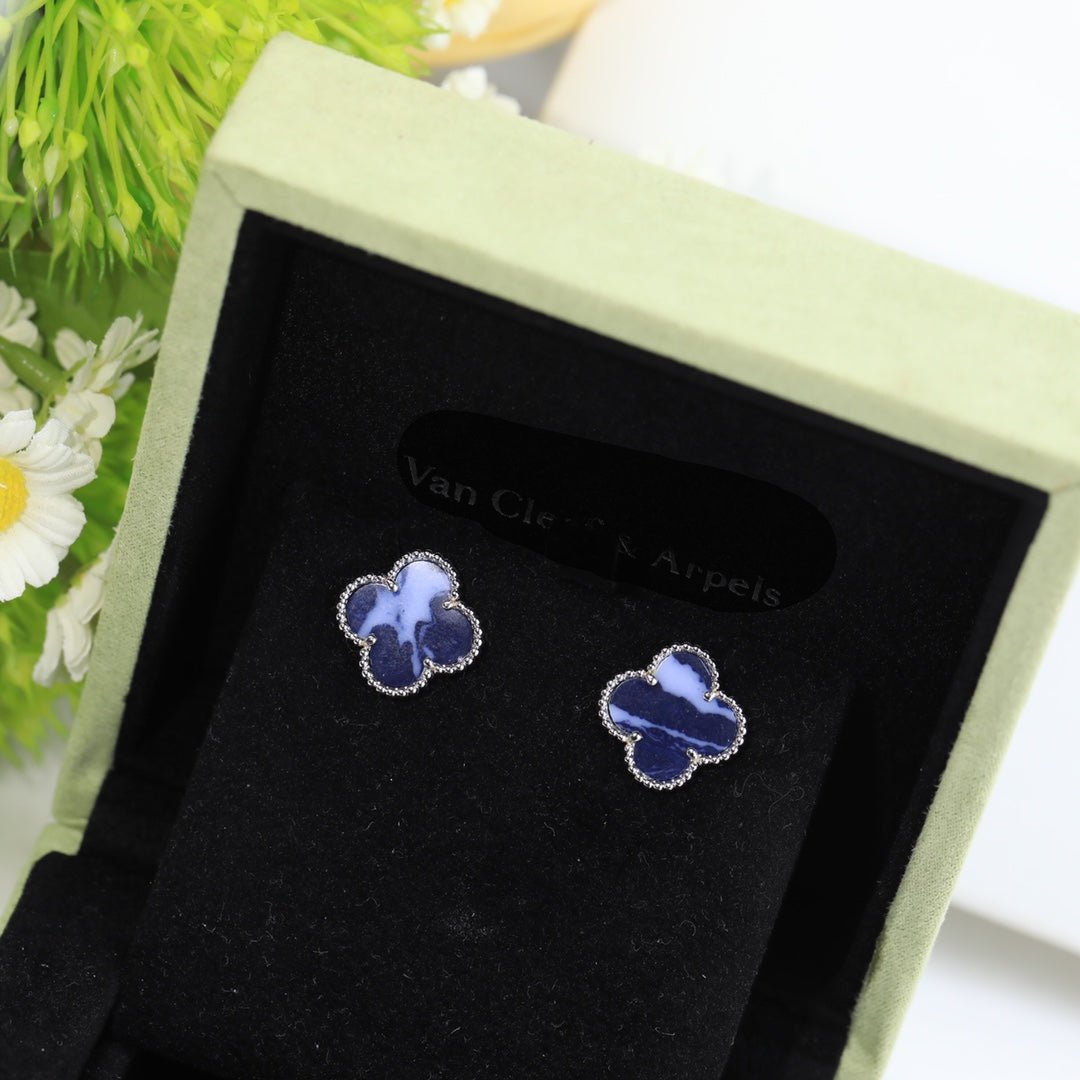 Van Cleef & Arpels Vintage Alhambra Blue Enamel Earrings