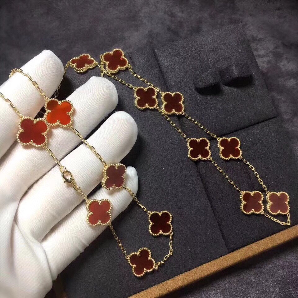 Van Cleef & Arpels Vintage Alhambra Carnelian 20 Motifs Long Necklace