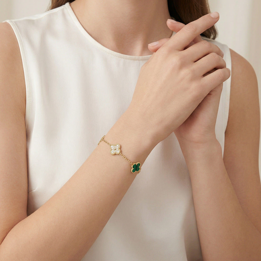 Van Cleef & Arpels Vintage Alhambra Five Motifs Malachite Bracelet