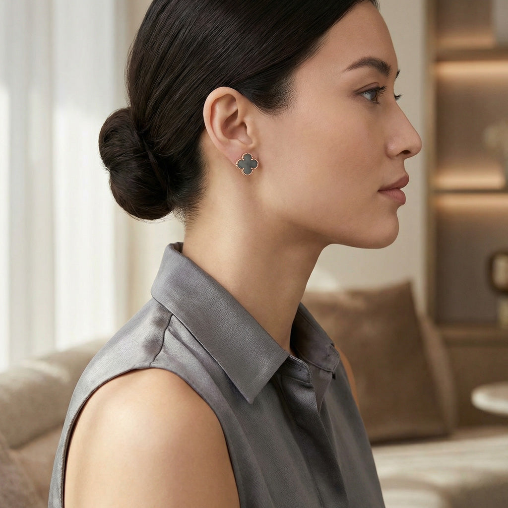Van Cleef & Arpels Vintage Alhambra Grey Earrings