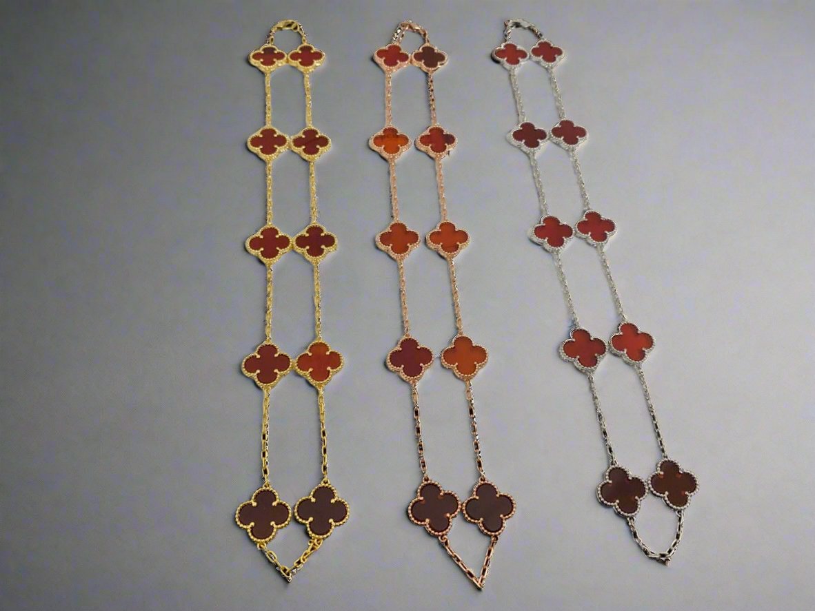 Van Cleef & Arpels Vintage Alhambra Red Carnelian 10 Motifs Necklace