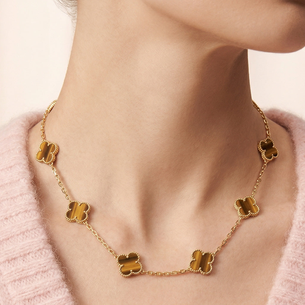 Van Cleef & Arpels Vintage Alhambra Tiger’s Eye 10 Motifs Necklace
