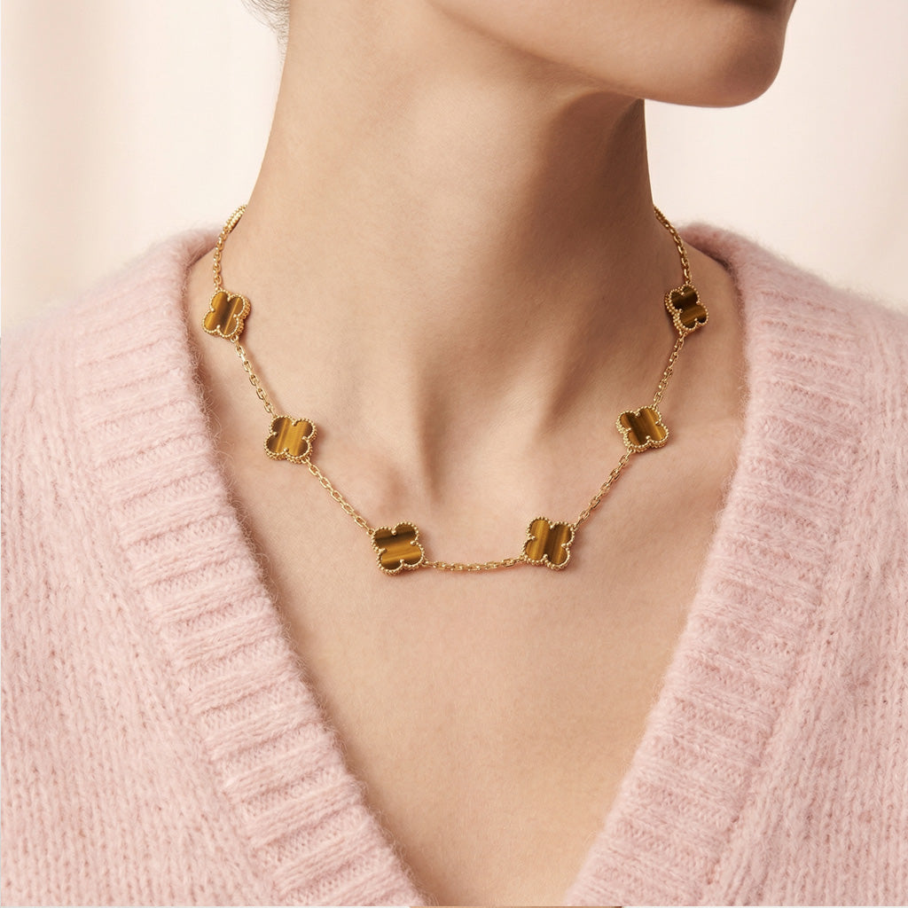 Van Cleef & Arpels Vintage Alhambra Tiger’s Eye 10 Motifs Necklace