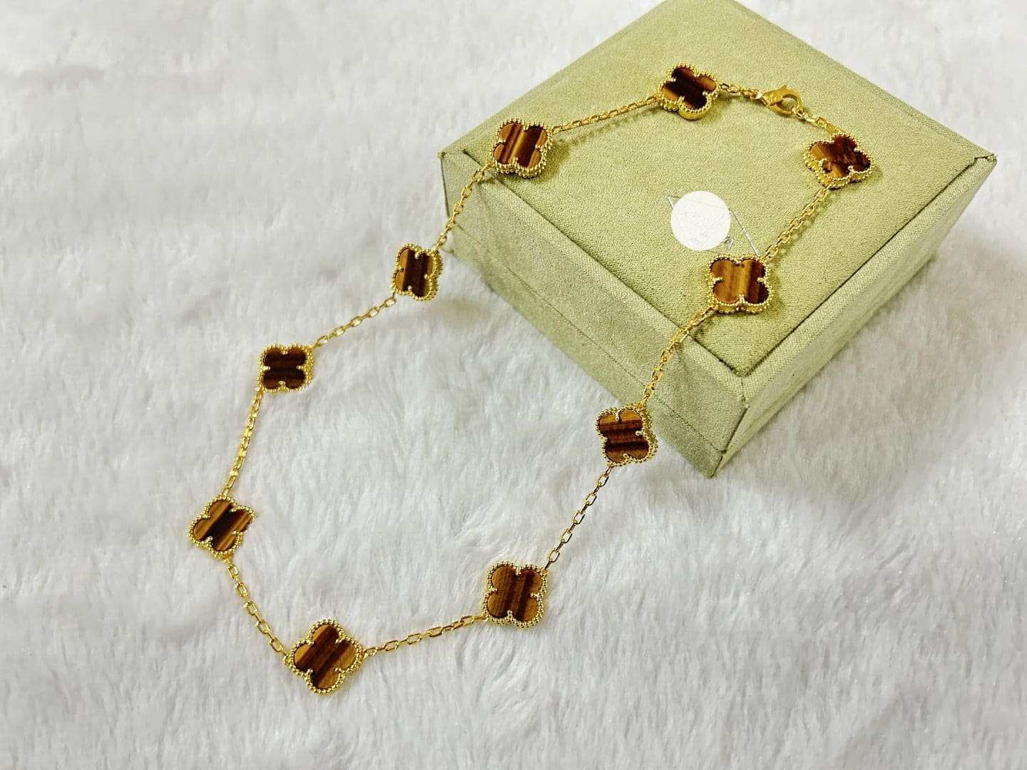 Van Cleef & Arpels Vintage Alhambra Tiger’s Eye 10 Motifs Necklace