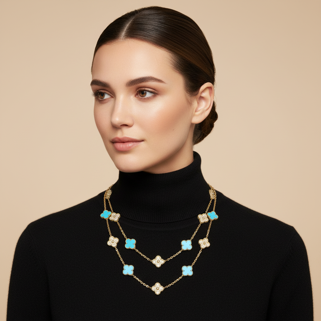 Van Cleef & Arpels Vintage Alhambra Turquoise 20 Motifs Long Necklace